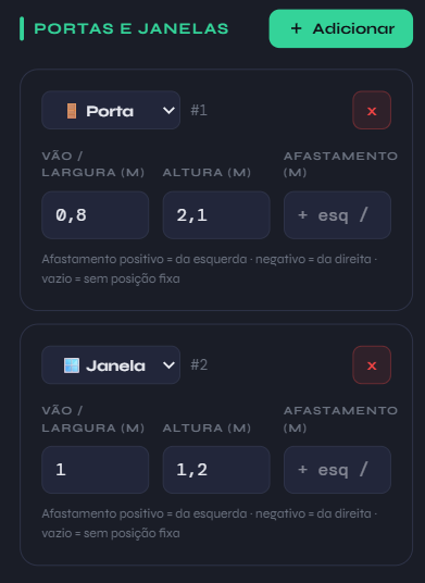 Preview do calculo de portas e janelas em paredes de drywall